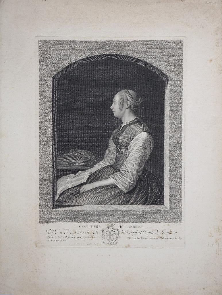 Johann Georg Wille gravure "Gazettiere Hollandoise", Ophalen