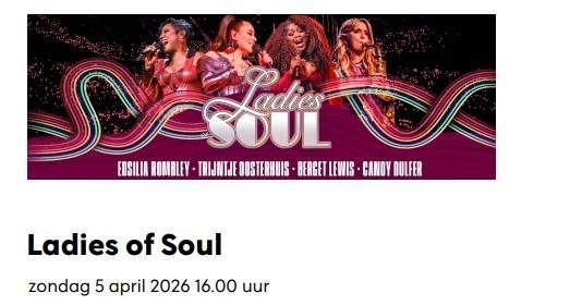 4 Zitplaatsen ladies of soul zondag 5 april Ziggo Dome, Drie personen of meer, April