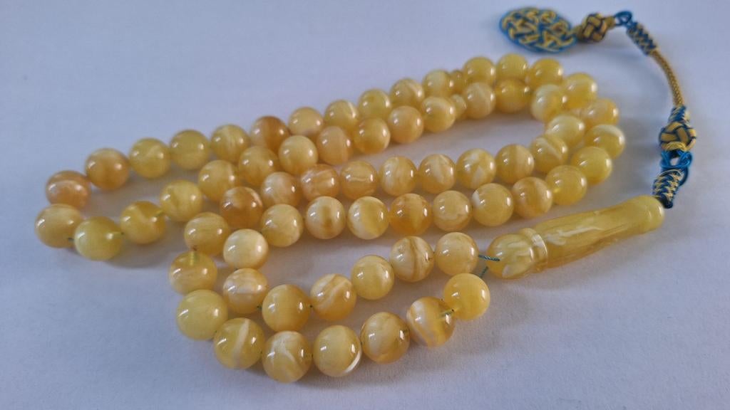 Baltische Amber Barnsteen Tesbih Ketting - Honing/Crème, Ophalen of Verzenden, Overige materialen, Ketting, Met edelsteen