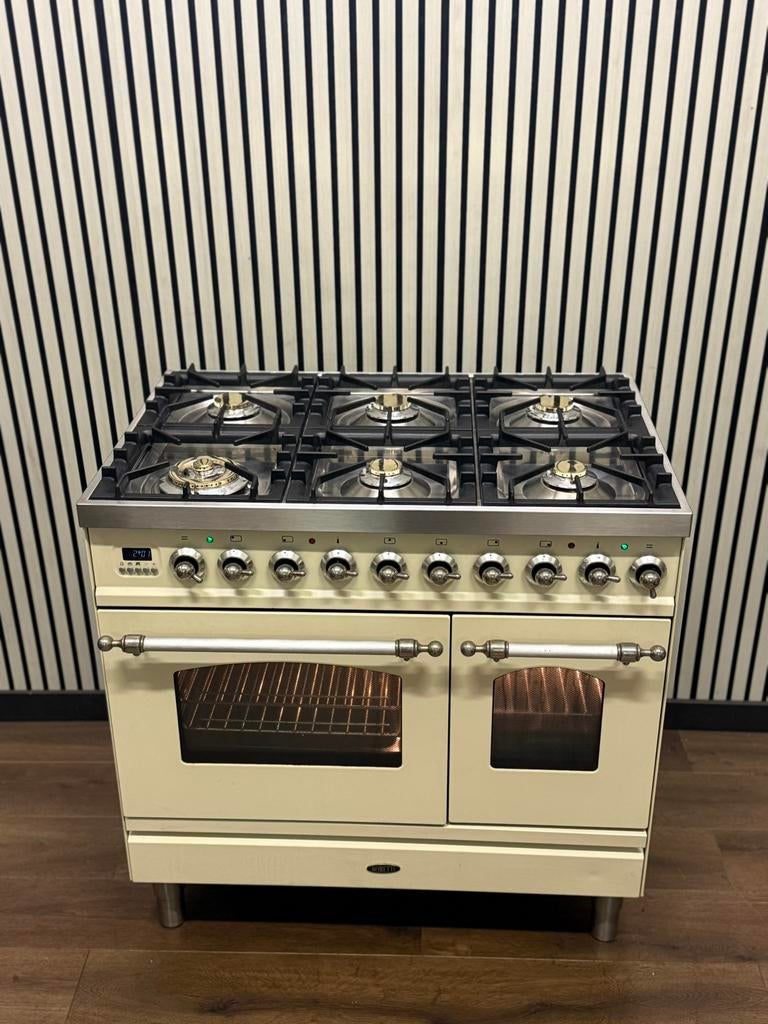 Luxe Boretti 6 pits creme Fornuis Incl. Afzuigkap 90 cm, Witgoed en Apparatuur, Fornuizen, Fornello Esperta, Ophalen of Verzenden