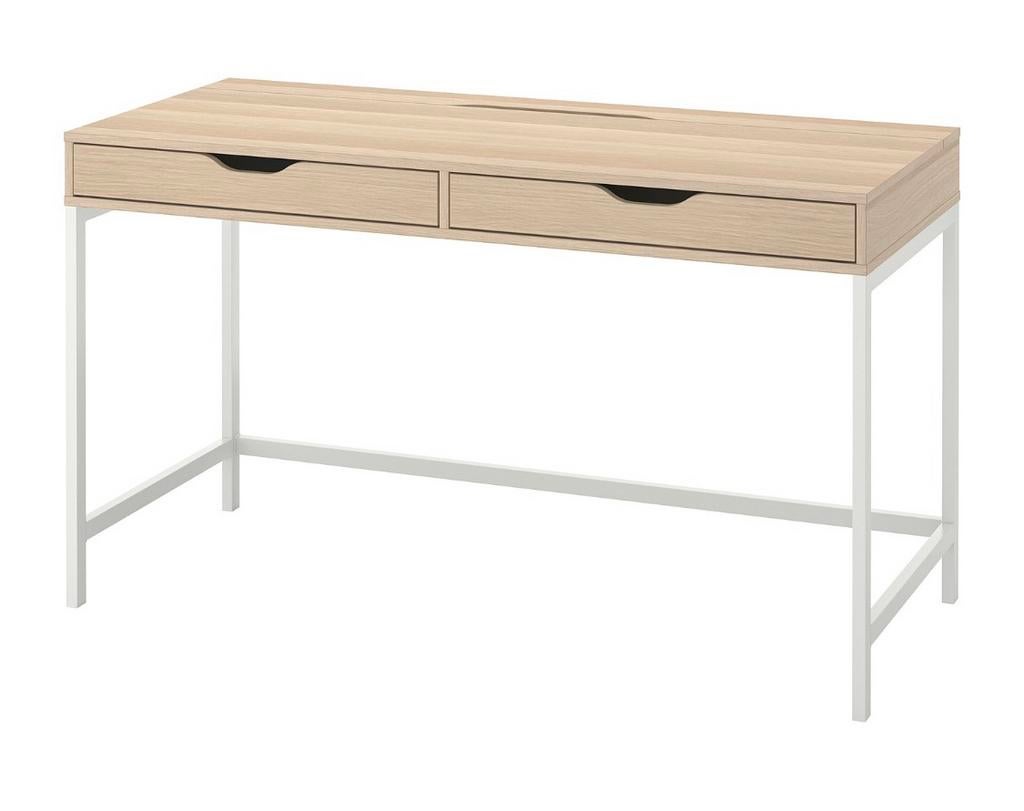 2x Bureau Alex wit met eiken Ikea, Ophalen, Zo goed als nieuw