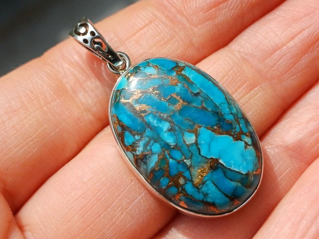 Vanoli 925 zilveren kettinghanger met koper turquoise, Daiva1973@hotmail.com, Vanoli, Blauw, Amsterdam