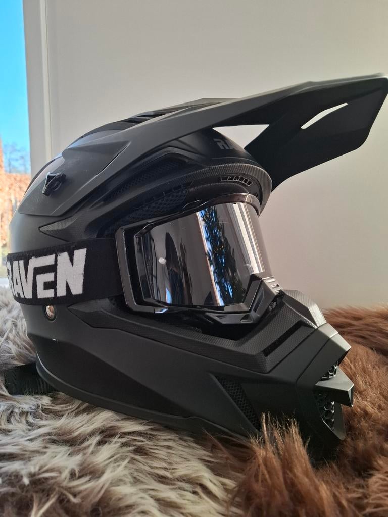Zwarte Raven airborne evo crosshelm en bril., Motoren, Kleding | Motorhelmen, Offroadhelm, Dames, XL, Tweedehands