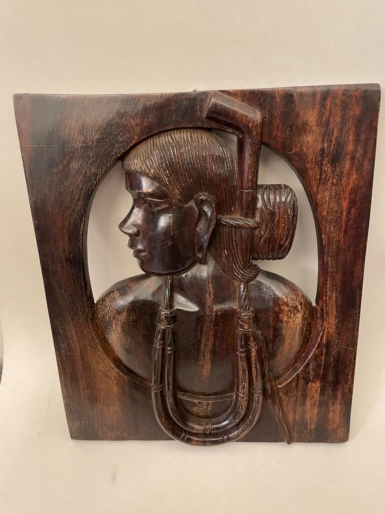 Houten wandsculptuur Balinese vrouw, Ophalen of Verzenden