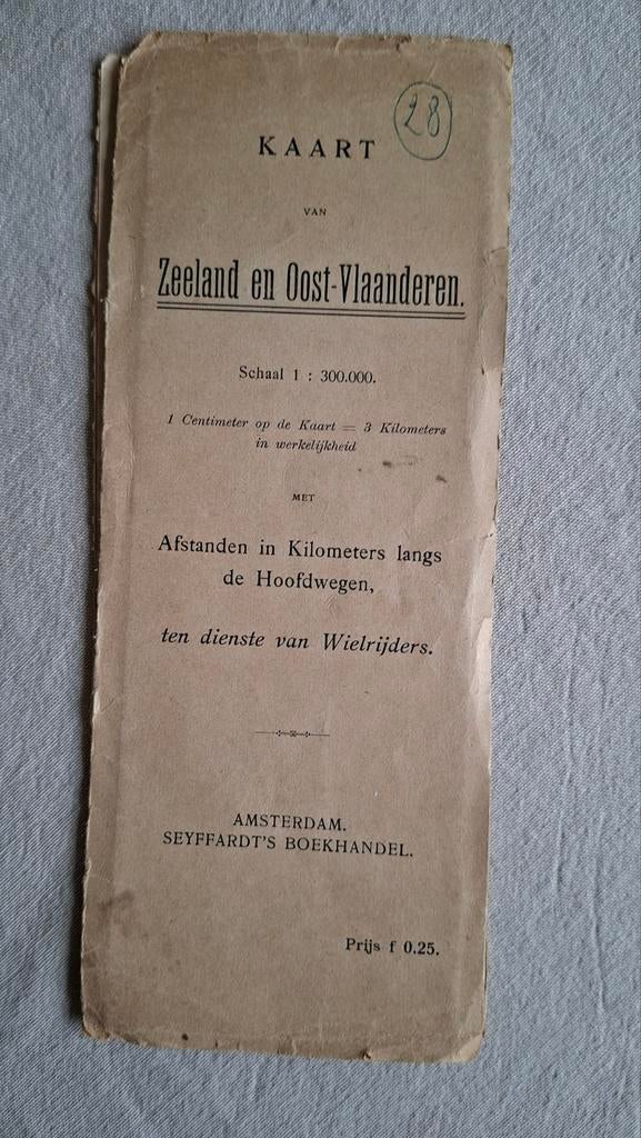 Wegenkaart Zeeland & Oost-Vlaanderen 1915 voor fietsers, Gelezen, Ophalen of Verzenden, Landkaart, 1800 tot 2000