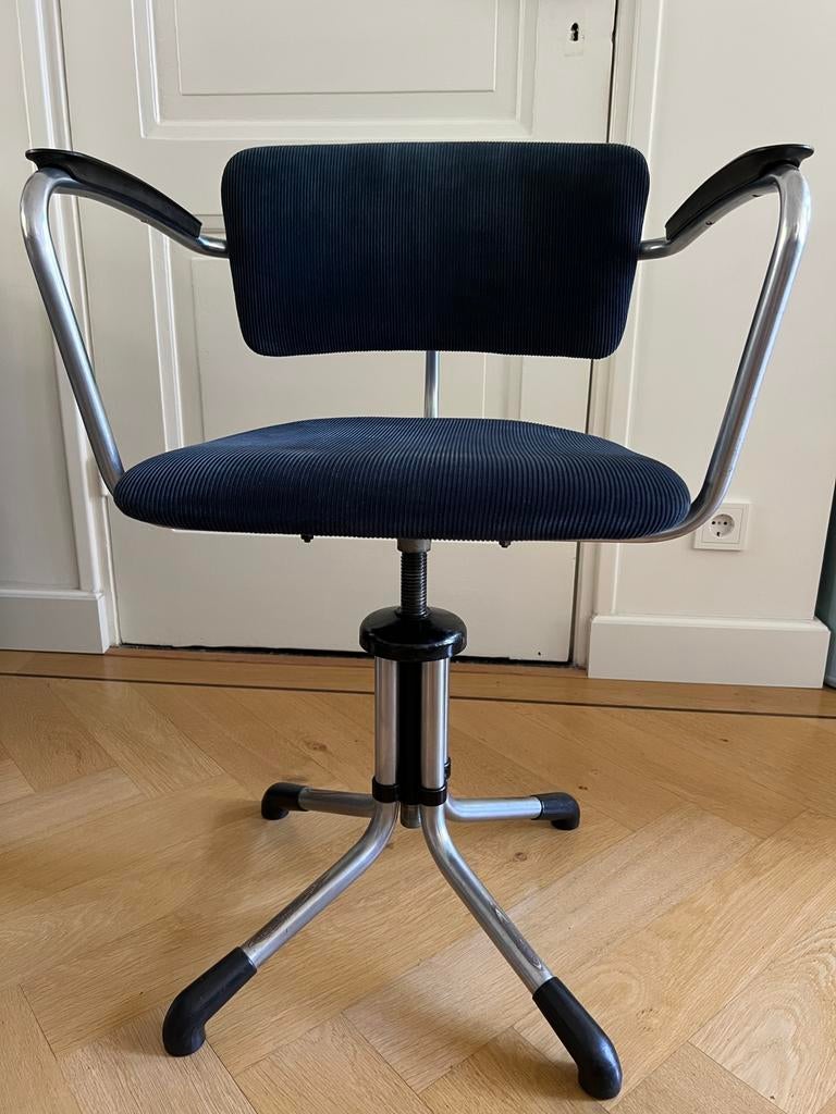 Originele jaren ‘30 Gispen 354 bureaustoel blauw corduroy, Ophalen