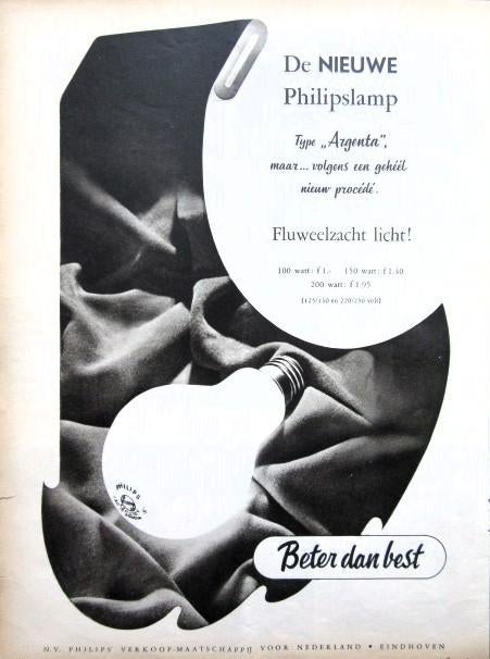 9 vintage advertenties reclames Philips lampen 50-81 lamp, Ophalen of Verzenden, Gebruikt, Lichtbak of (neon) lamp