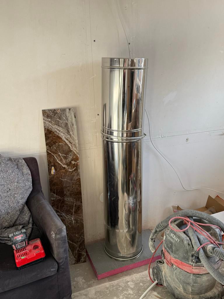 Geïsoleerde dubbelwandige openhaard pijp (2x 1.44m), Ophalen, Gebruikt, Houthaard