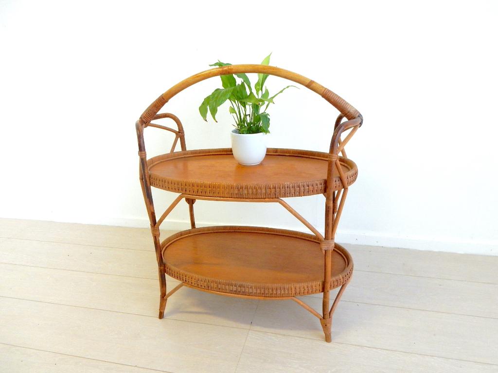 vintage rotan bijzettafel kast plantentafel serveertafel, Ophalen of Verzenden, Huis en Inrichting