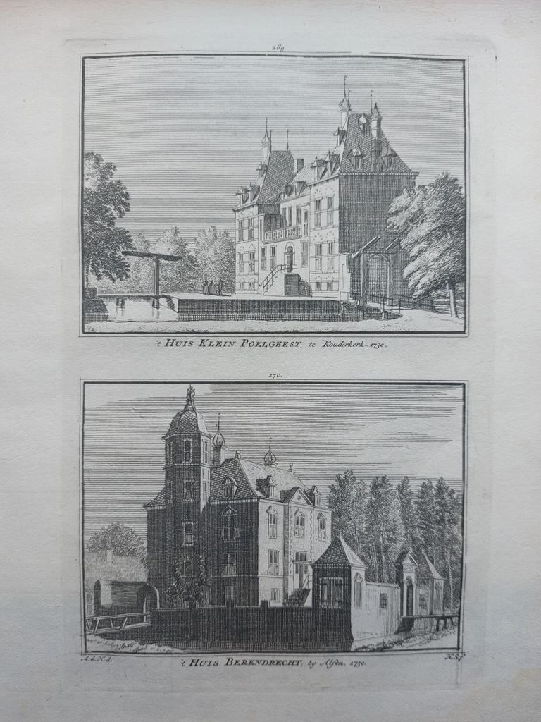 269-270 / Klein Poelgeest & Huis Beerendrecht Oude Gravure, Ophalen of Verzenden
