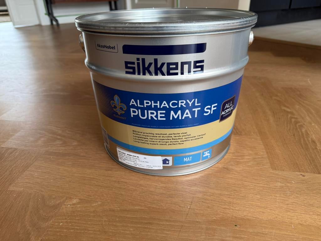 Sikkens alphacryl pure mat sf muurverf 10L - china clay mid, 5 tot 10 liter, Beige, Nieuw, Ophalen of Verzenden