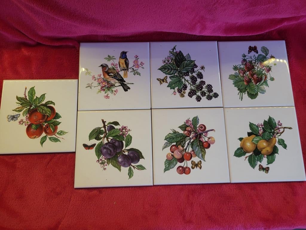 7 Coop Imola keramische wandtegels 15x15 cm, fruit & vogels, Ophalen