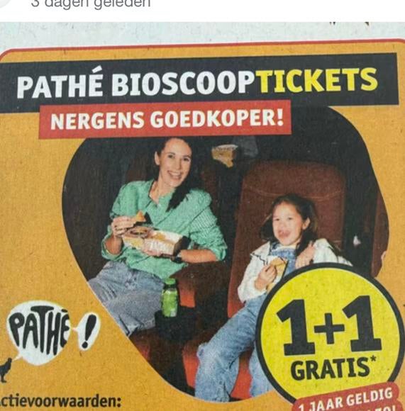 6 Pathè bioscoop tickets, Tickets en Kaartjes, Drie personen of meer, Cadeaubon