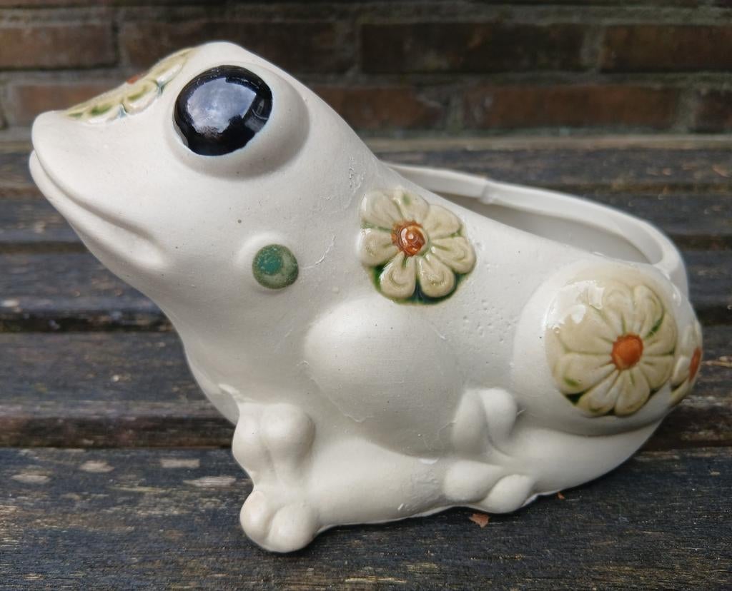 Grote vintage bloempot kikker, Ophalen of Verzenden