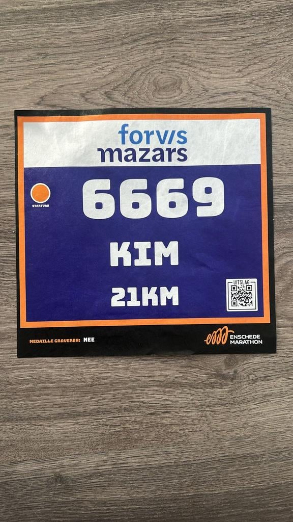 Startnummer halve marathon Enschede, Ophalen of Verzenden, Nieuw, Overige typen, Overige merken