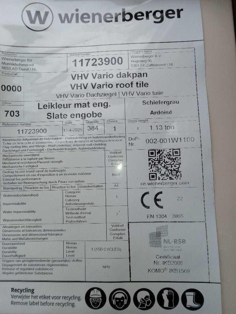 VHV Vario dakpannen, Ophalen, Nieuw, 15 m² of meer, Dakpannen