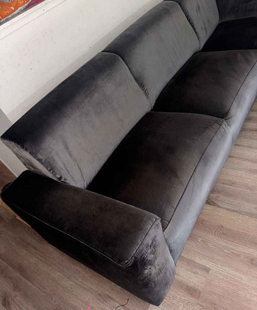 Suede donkergrijze hoekbank, Huis en Inrichting, Banken | Bankstellen, Gebruikt, 100 tot 125 cm, Hoekbank, 300 cm of meer