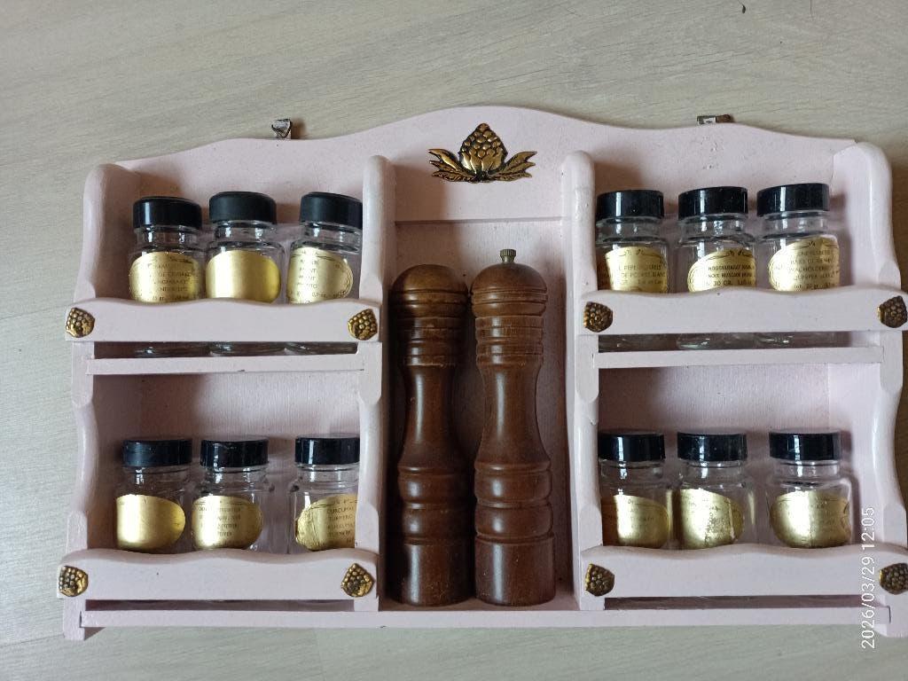 Houten kruidenrek met glazen potjes, Huis en Inrichting, Ophalen of Verzenden, Gebruikt
