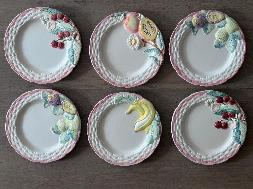 Vintage Barbotine borden set - fruit decor, Antiek en Kunst, Antiek | Servies los, Ophalen of Verzenden