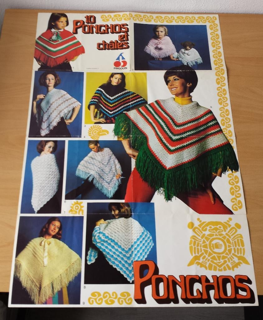10 Ponchos en Châles (Sjaals) Patroon - Pingouin - jaren 70, Hobby en Vrije tijd, Breien en Haken, Gebruikt, Ophalen of Verzenden