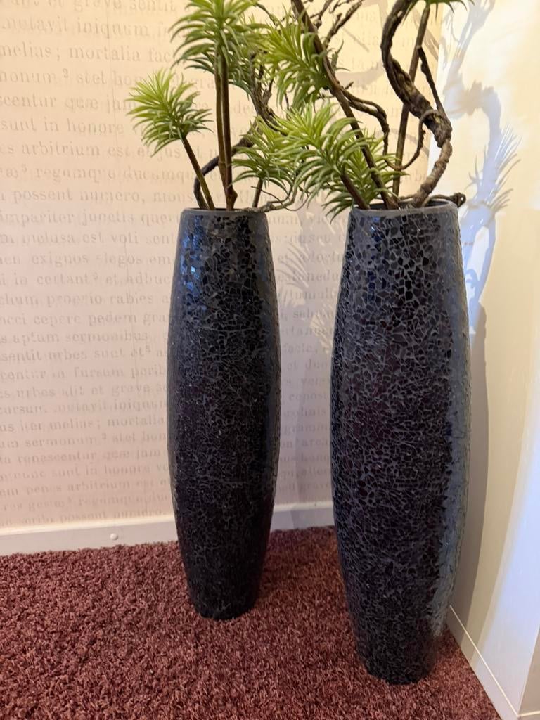 Vazen 2 stuks zwart grijs, Ophalen, Zwart, Minder dan 50 cm, Glas