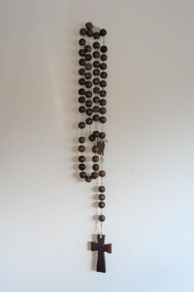 Vintage Antiek Grote Monniken Rozenkrans Hout (3690), Huis en Inrichting, Woonaccessoires | Kransen, Ophalen of Verzenden, Zo goed als nieuw