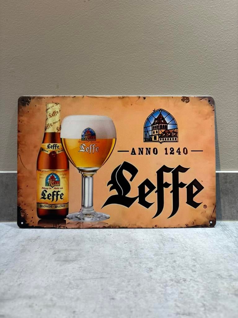 Mancave Bar Café Wanddecoratie metalen bordje Leffe bier, Ophalen of Verzenden, Zo goed als nieuw, Reclamebord, Plaat of Schild