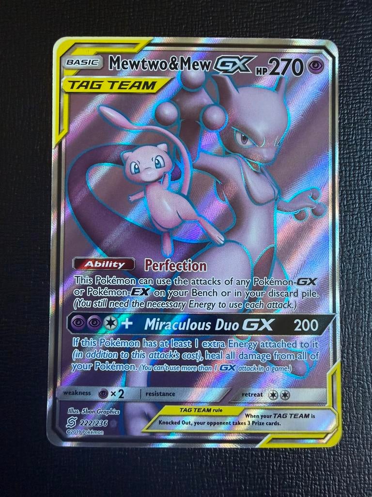 Pokemon Mewtwo & Mew GX 222/236 Tag Team, Ophalen of Verzenden, Zo goed als nieuw