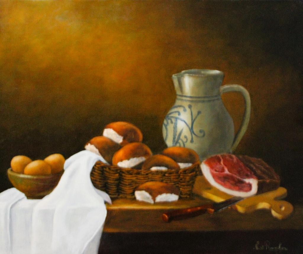 Schilderij Stilleven 50x60cm Gesigneerd M v Rosmalen, Antiek en Kunst, Kunst | Schilderijen | Klassiek, Ophalen