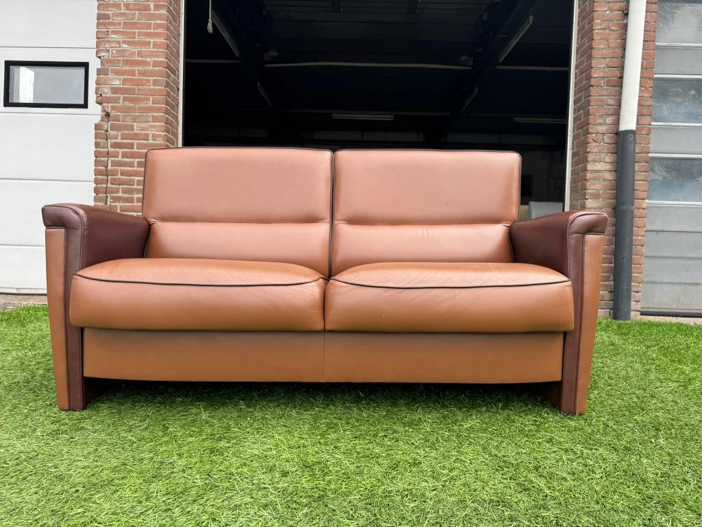 Bankstel senioren 2,5 zits met bruin/cognac buin leer, Huis en Inrichting, Stoelen, Ophalen, Twee, Bruin, Geen