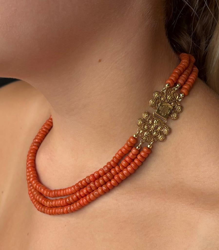 Bloedkoraal ketting antiek fraai 14k slot goud filigrain, Sieraden, Tassen en Uiterlijk, Antieke sieraden, Verzenden, Goud, Ketting