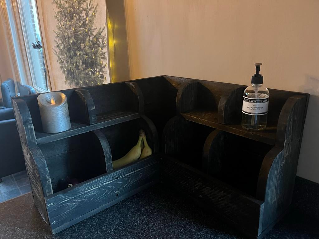 Houten hoek opbergrek - Donker gebeitst, Ophalen, Gebruikt