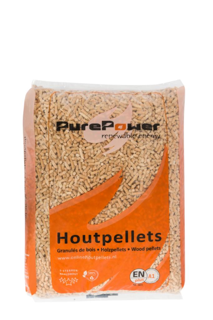 Purepower 5 sterren wit 100% naaldhout houtpellets 10kg zak, Minder dan 3 m³, Ophalen, Overige houtsoorten, Blokken