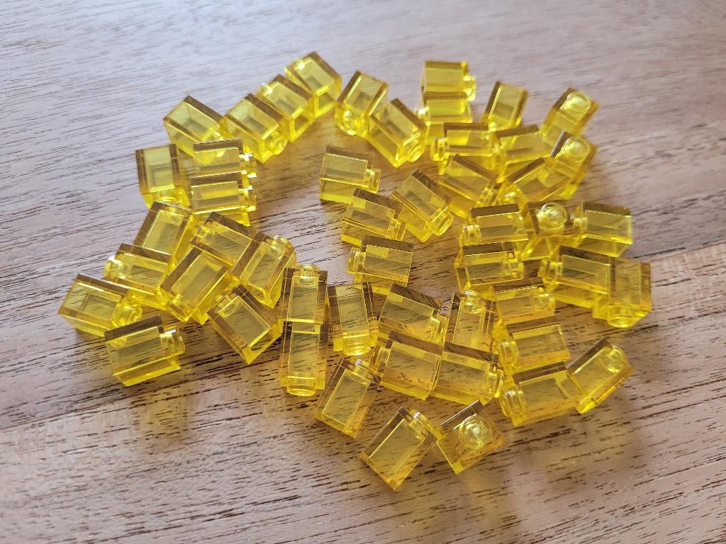 Partij J692=50x Lego stenen 1x1 space geel transparant, Lego, Lego, Lego, Nieuw