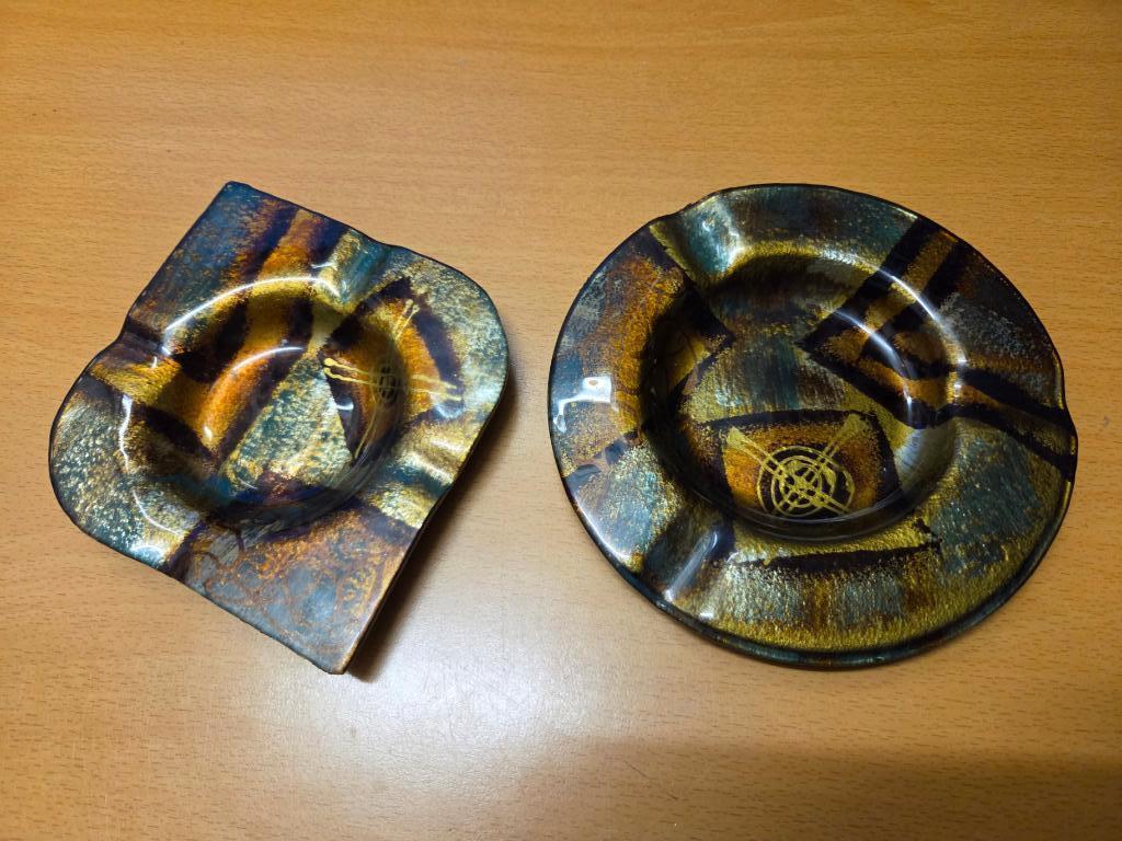 2 kleurrijke vintage glazen asbakken, asbak GILDE?, Ophalen of Verzenden, Nieuw, Asbak