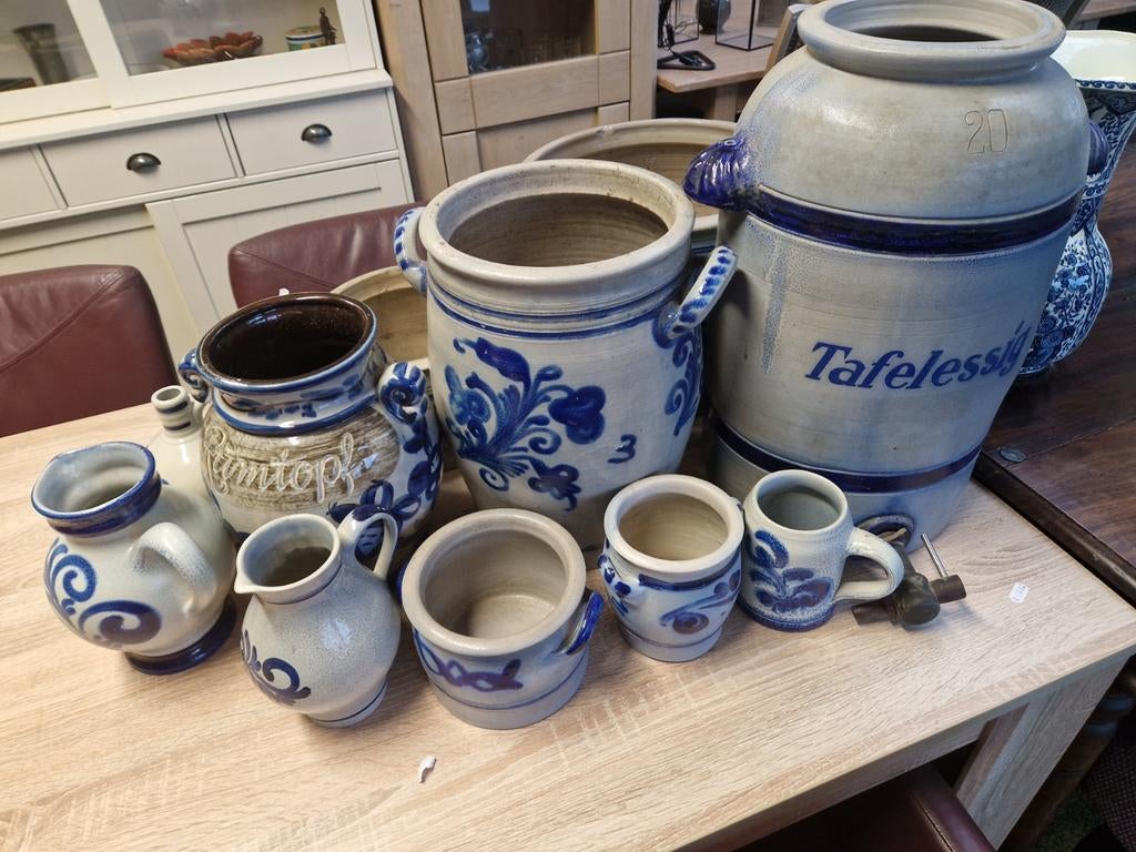 Grote Set Keulse Potten & Kruiken | Blauw Decor, Antiek en Kunst, Antiek | Keramiek en Aardewerk, Ophalen of Verzenden