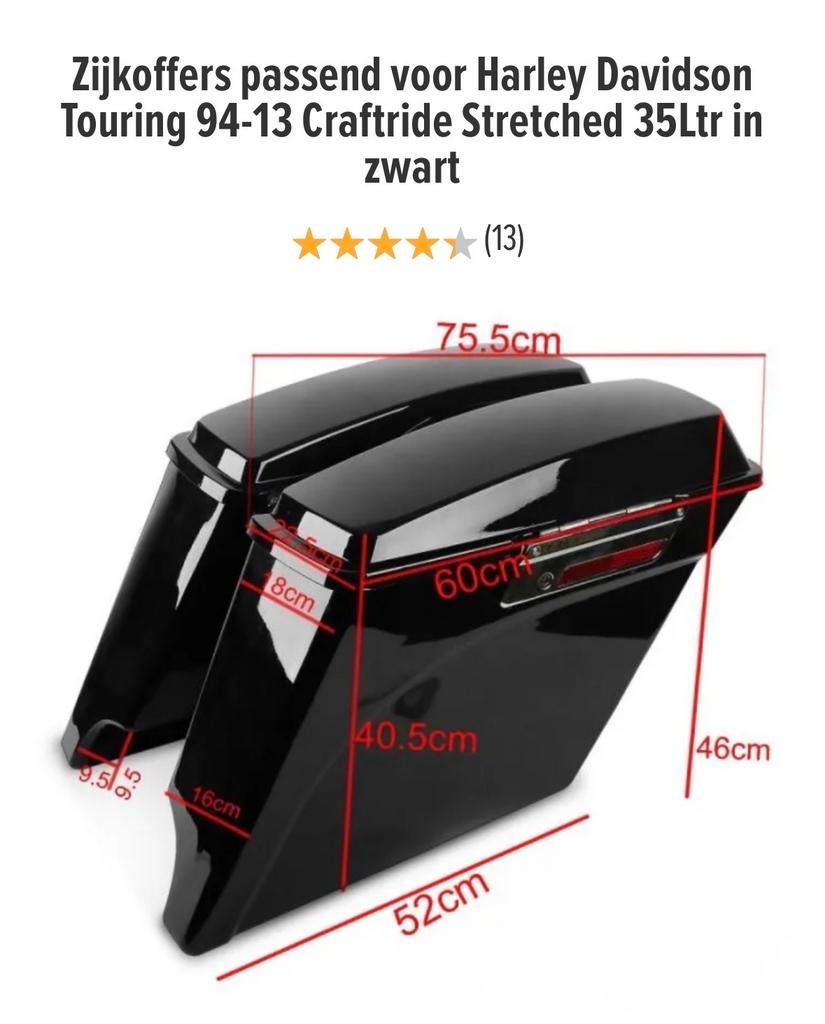 Mat Zwarte Zijkoffers Harley Davidson Touring 09-'23, Ophalen of Verzenden, Nieuw