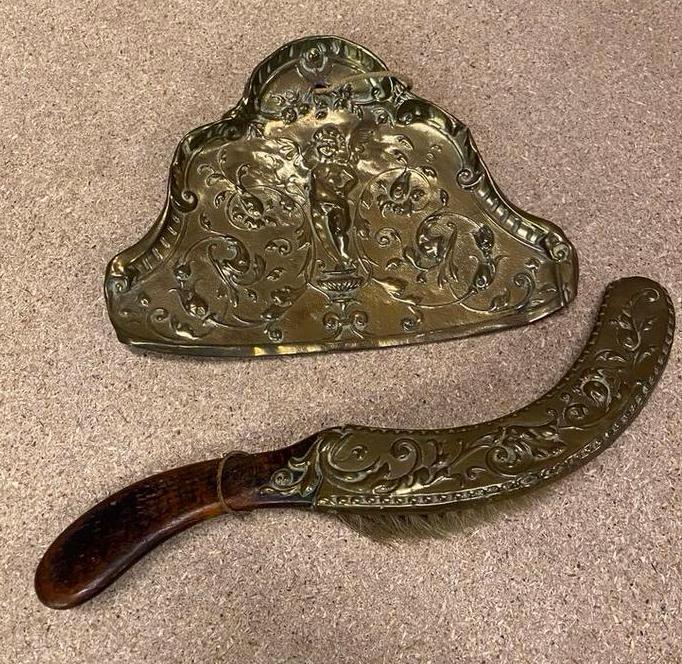 antieke tafelschuier met blik messing, Ophalen of Verzenden, Brons