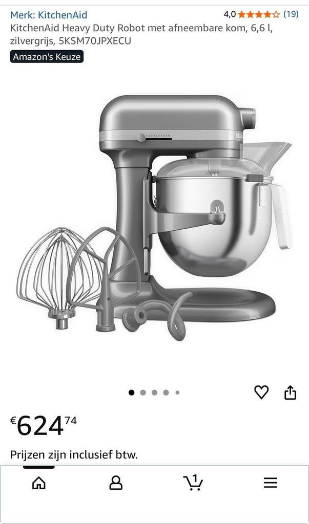 KitchenAid Heavy Duty 6.6L zilvergrijs Nieuw, 4 liter of meer, Ophalen of Verzenden, Nieuw, 3 snelheden of meer