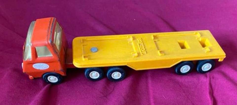Vintage Tonka 55310 Vrachtwagen met Lowboy Trailer 1965, Ophalen, Gebruikt, Bus of Vrachtwagen