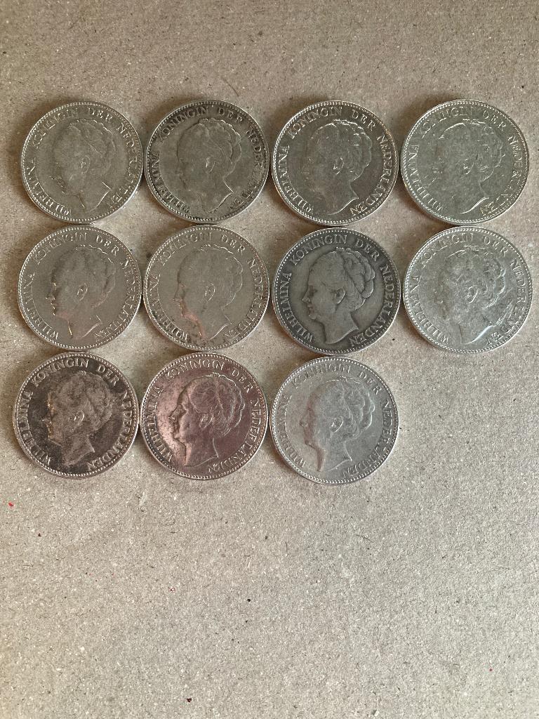 11 zilveren Wilhelmina guldens, Postzegels en Munten, Munten | Nederland, 1 gulden, Zilver, Koningin Wilhelmina, Verzenden
