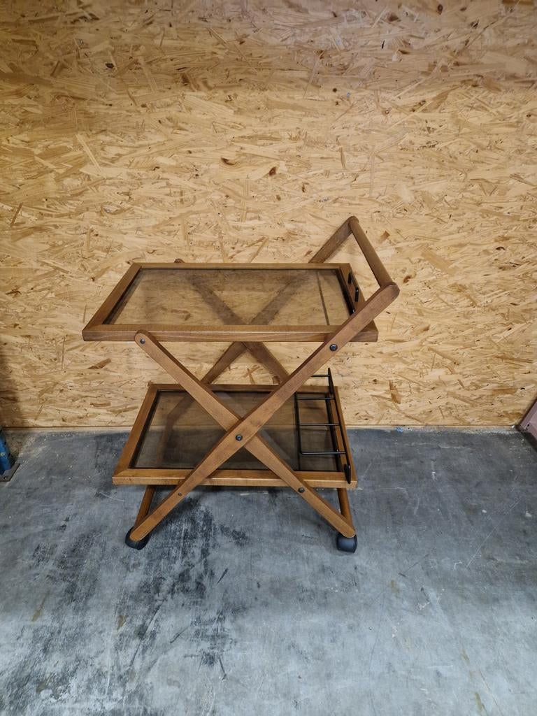 Houten serveerwagen | Theewagen | Met glasplaten & wieltjes, Ophalen, Gebruikt, Onbekend, Onbekend