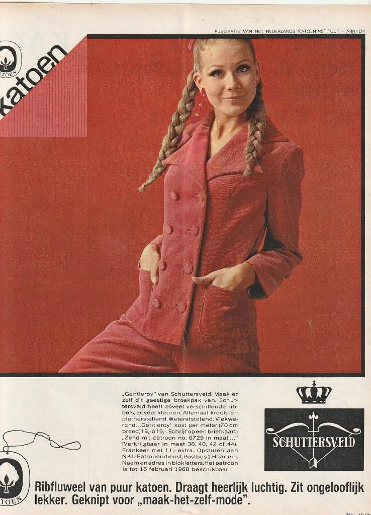 retro reclame 1967 Schuttersveld damesmode cord pakjes, Verzamelen, Verzenden, Overige typen