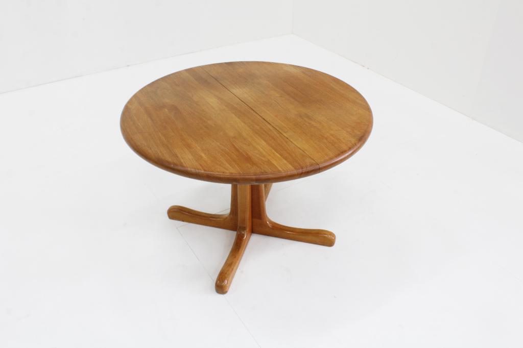 Vintage Deense ronde uitschuifbare tafel massief teak, Ophalen, Gebruikt, Vijf personen of meer, 100 tot 150 cm