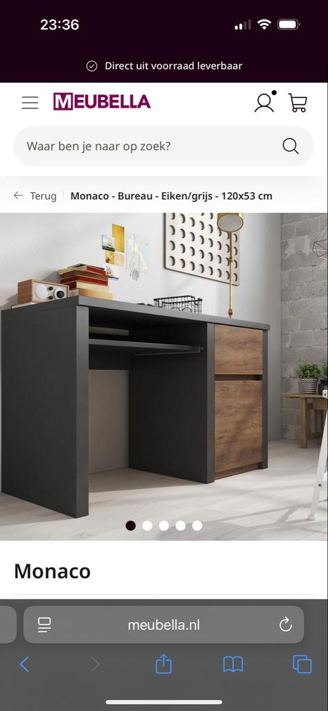 Monaco Bureau - Eiken/grijs - 120x53 cm, Ophalen of Verzenden, In hoogte verstelbaar, Zo goed als nieuw