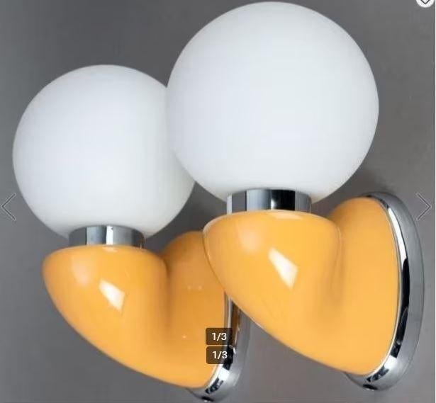 vintage set wandlampen Luigi Colani space age curry, Ophalen, Zo goed als nieuw, Glas, Space age