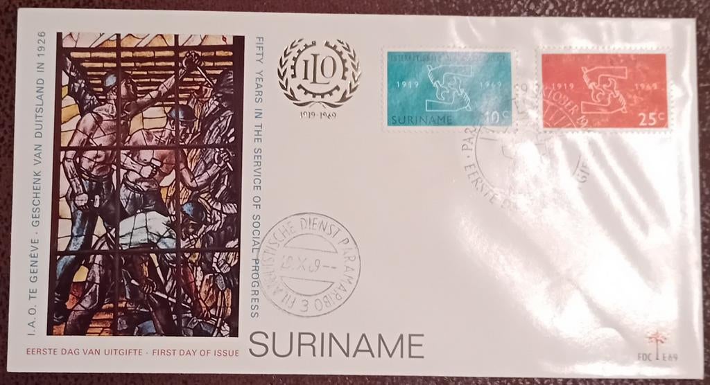 Suriname FDC ILO 1969, Ophalen of Verzenden, Gestempeld