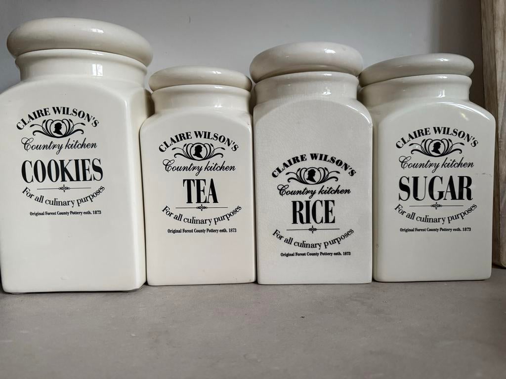4 Claire Wilson Voorraadpotten, Huis en Inrichting, Ophalen of Verzenden, Zo goed als nieuw