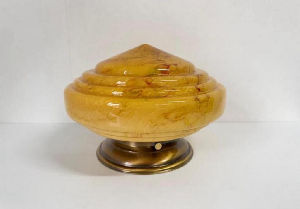 Vintage marmer plafondlamp art deco Punt messing armatuur, Huis en Inrichting, Lampen | Plafondlampen, Ophalen of Verzenden, Zo goed als nieuw