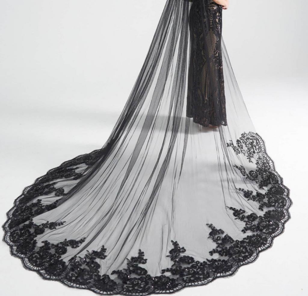 Kathedraal Sluier en of Gothic Wedding sluier, Zwart, Nieuw, Ophalen of Verzenden, Onbekend